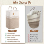 Laundry Basket Hamper,Blanket Storage,Dirty Clothes Hamper with Swivel Handles,Woven Cotton Rope Toy Baskets,Blanket Basket Living Room,Decorative Hampers for Nursery,Bedroom,White & Linen,80L - Image 4