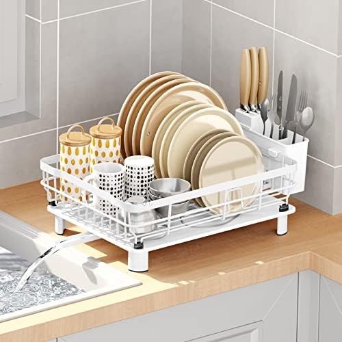 AIDERLY Metal Dish Drying Rack Automatic Drainage, White, Large by AIDERLY