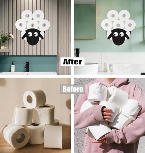 Funny Sheep Toilet Tissue Holder,Animal Paper Holders,Decorative Metal Papers Holder,Funny Toilet Animal Storage for Bathrooms,Bathroom Paper Organizer for Extra 8 Rolls Wall Mounted Art Decor - Image 6