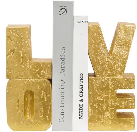 Book Ends Decorative Love Design,Modern Heavy Duty Gold Bookends for Shelve by Kakizzy