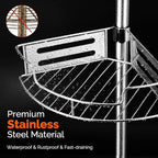 HAMITOR Shower Caddy Tension Pole, 4 Tier Corner Shower Shelves - Silver - Image 5