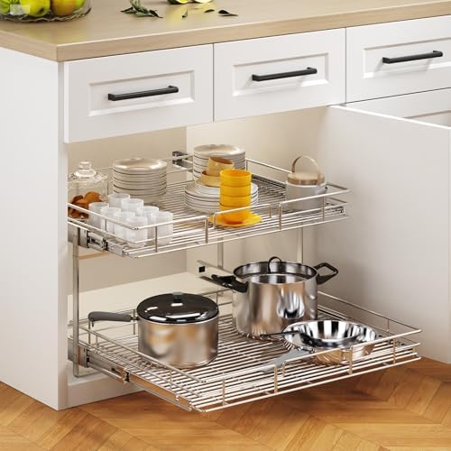 2 Tier Individual Pull Out Cabinet Organizer 28½" W x 21½" D, Heavy Duty Cabinet Pull Out Shelves, Slide Out Drawers Organization for Kitchen Cabinets Bathroom - Image 5