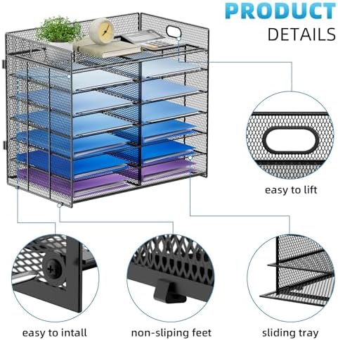 Lavatino 7 Tier Paper Organizer for Desk, Mesh Literature Organizer, Mail File Sorter Tray with Handle, Desktop Mailbox for Office Classroom Home, Black - Image 3