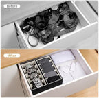 2 Packs Leathers Belt Organizer for Closet and Drawer, Stackable 5 Grids Dresser Drawer Organizers, Belt Tie Holder for Men,Tie Box-Black - Image 2