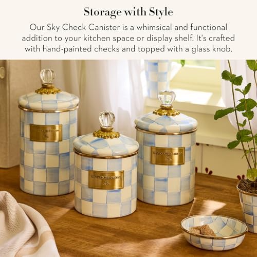 MACKENZIE-CHILDS Enamel Canister, Small, Light-Blue-and-White Sky Check - Image 2