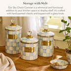 MACKENZIE-CHILDS Enamel Canister, Small, Light-Blue-and-White Sky Check - Image 2