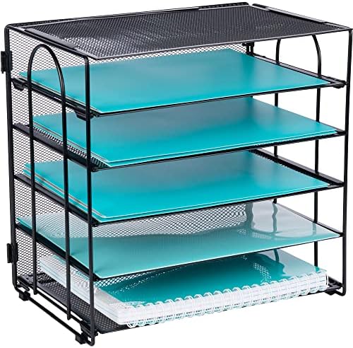 Desk Organizer Tray, Letter Tray in Black Metal Mesh for Organizing Files, Papers, Bills, Folders, Letters, and Binders. Desktop Paper Rack for Home, Office, or School (5 Tier - New) by DasherProducts