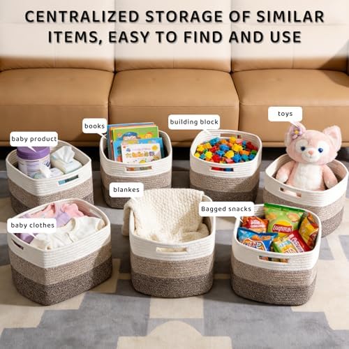 4 Pack Large Storage Baskets for Organizing, 16''Lx12''Wx8''H Woven Baskets for Storage Toys, Towels, Books, and Clothes, Cotton Rope Basket for Shelves with Handle - Image 6