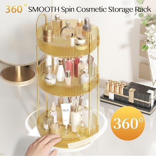 Rotating Makeup Organizer Countertop, 3 Tier, Gold - Image 5