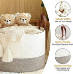 KAKAMAY Large Blanket Basket (20"x13"),Woven Baskets for storage Baby Laundry Hamper,Cotton Rope Blanket Basket for Living Room, Laundry, Nursery, Pillows, Baby Toy chest (White/Beige) - Image 6