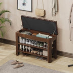 Shoe Bench for Entryway, Solid Rubberwood Shoe Bench with Hidden Storage, Adjustable 2-Tier Shelves & Soft PU Leather Seat, Shoe Rack Durable Easy Assembly for Hallway or Bedroom - Brown, 31.5" - Image 2