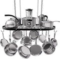 Vdomus Heavy-Duty Hanging Pot Rack - 33x17 Inches - Stylish Black Alloy Steel Ceiling Storage with 15 Hooks - Organize Kitchen Cookware and Utensils - Space-Saving Mounted Overhead Holder by Vdomus