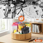 Marker Organizer Rotating Bamboo Desk Organizer, Silent 360° Rotation Caddy, 10 INCH LARGE Art Supply Caddy Holds 140+ Markers, 750+ Pencils for Home Office, Classroom, Birthday Gift, 10 Compartment - Image 4