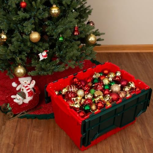 Akro-Mils KeepBox 12 Gal Storage Box, Lid Attached, Stackable, Red/Green - Image 2