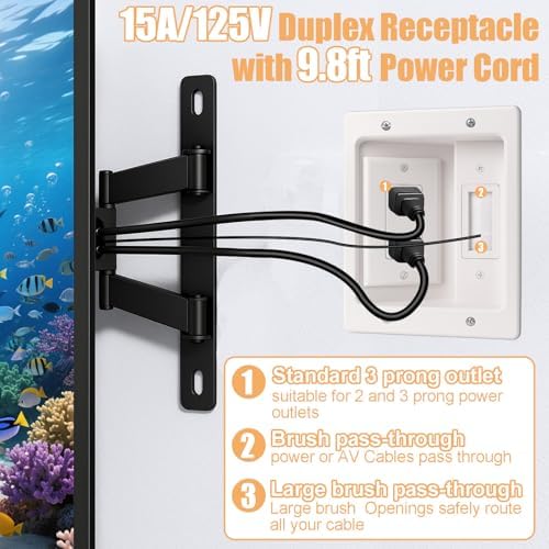in-Wall TV Cable Management Kit with Recessed Dual AC Outlet, 9FT Extension Cord & Brush Wall Plate, TV Wire Hider for Wall Mounted TV, Power & Low Voltage Cable Concealer (2AC) - Image 4