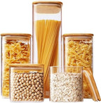HomArtist Square Glass Jars with Bamboo Lids [Muti Size Set of 5], Glass Canisters with Airtight Lids, Glass Food Storage Containers for Pasta, Cereal, Flour, Sugar, Best for Kitchen & Pantry by HomArtist