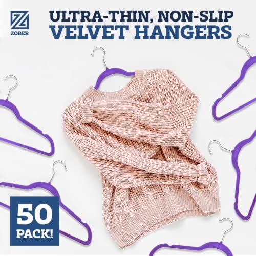 Zober Purple Velvet Hangers 50 Pack, Slim Non Slip Clothes Hangers - Image 2