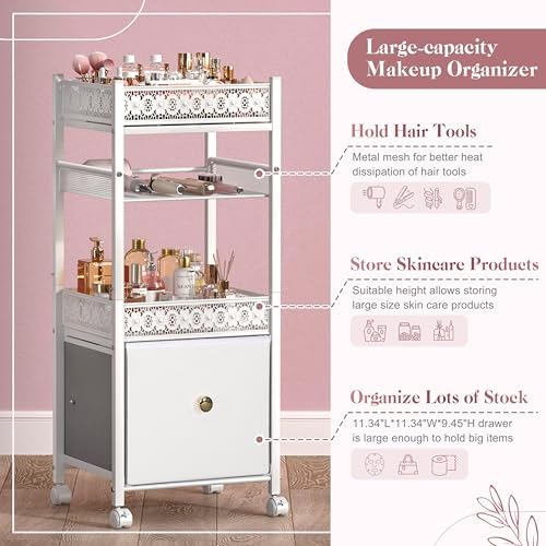 Makeup Organizer, Large Skincare Organizers, Make Up Organizers for Vanity, Makeup Storage Cosmetic Organizer with Drawer, Bathroom Vanity Organizer Makeup Holder Cart for Skin Care Hair Tool Beauty - Image 3