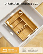 Yofidra Bamboo Silverware Organizer, 16.3″x12.24″x2.6″ Kitchen Utensil Drawer Organizer, Silverware Tray for Drawer with Fixed Slots for Spoons, Forks & Knives, Natural - Image 2