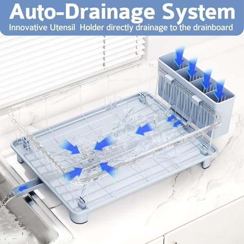 Hiviweer Dish Drying Rack for Kitchen Counter, 16.2" L x 12.5" W,Blue - Image 2