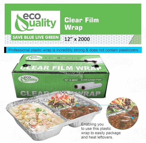 12 Inch x 2000 Feet Plastic Film Roll – Clear Food Wrap Roll Commercial Plastic Wrap Film Cutter Box Food Service Packaging Wrap for Restaurants, Kitchen, Travel, Catering, Party and Events (7) - Image 3