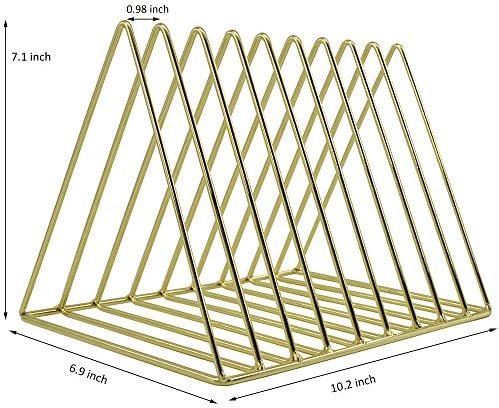 EASEPRES 9 Slot Magazine Rack Book Record Holder, Desktop Iron Storage Rack Bookshelf Multifunction Triangle File Organizer Sorter for Decor Home Office, Golden Pack of 2 - Image 4
