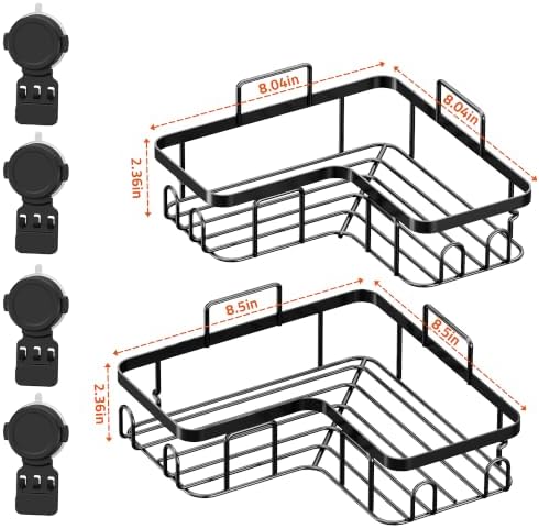 Moforoco Corner Shower Caddy Suction Cup, No Drilling Stainless Steel Shower Shelves, Portable/Movable Large Suction Cup Shower Organizer with Hooks Bathroom Storage Rack(Black) - Image 5