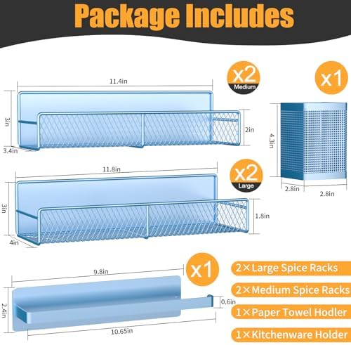 Magnetic Spice Rack for Refrigerator, 6 Pack Metal Magnetic Shelf Blue, Moveable Spice Organizer, Strong Magnetic Storage Fridge Organizer with Paper Towel Holder, Utensils Holder - Image 3