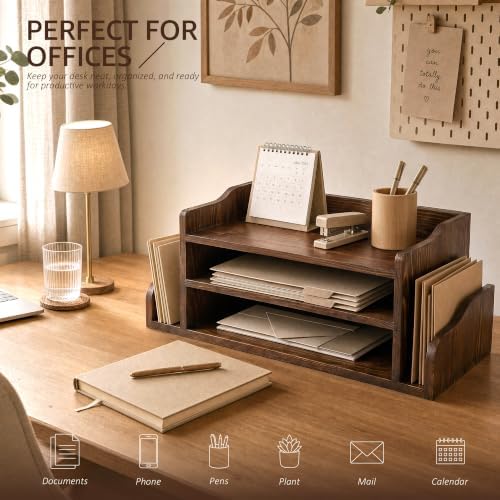Wood Desk Organizer: File Organizer for Office Desk, Vintage Brown - Image 4