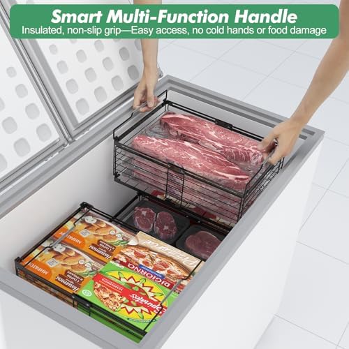 ADRIMER Freezer Organizer Bins, 4 Packs Foldable & Stackable Chest Freezer Organizer Bins with Adjustable Length 11-17.3", Metal Wire Storage Baskets for Upright Freezer, Deep Freezer, Pantry, Black - Image 4