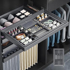Luxury Pull Out Jewelry Organizer for Closet - Premium Lychee Leather Lined Jewelry Tray with Dividers for Watches, Rings & Necklaces, Adjustable Width Modular Wardrobe Storage by Unknown