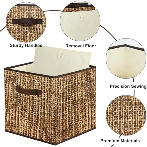 homyfort 12x12 Cube Storage Bins - Fabric Cubby Bins with Dual Handles, Collapsible Storage Organizer for Shelf, Closet, Nursery, Set of 6 （PRINTING instead of Rattan Weaving） - Image 4
