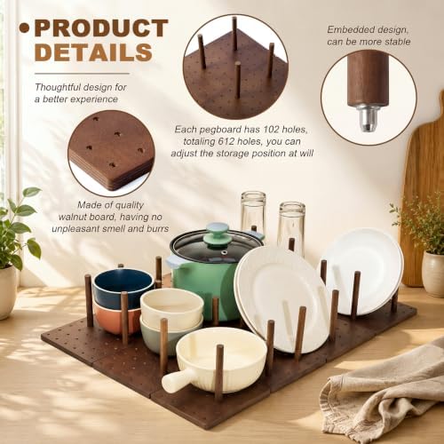 Kigley 3 Pcs Wood Pegboard Drawer Organizer(Dark Brown,17 x 5.91 Inch,Pine) - Image 3