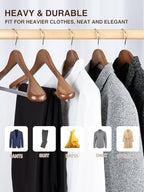 SMARTOR Wooden Suit Hangers for Men 8 Pack, Wide Shoulder Wood Suit Hangers with Non Slip Pant Bar, Wide Hanger for Suits, Coats, Jackets, Walnut - Image 3