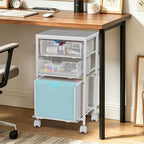 BOHDK Rolling File Cart with 3 Storage Drawers, Wood & Mesh Hanging File Folder Organizer with Wheels Under Desk, File Cabinets for Home Office, 11.81" D x 14.8" W x 25.39" H, White - Image 2