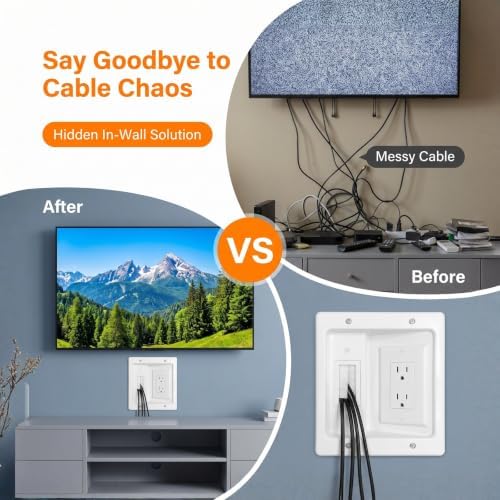 in-Wall TV Cable Management Kit with Recessed Outlet Box & Brush Wall Plate - Image 3