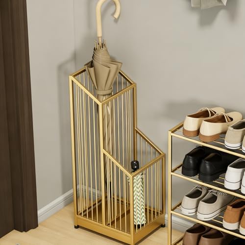 Gold Umbrella Stand with Drip Tray, No Assembly Required, Minimalist Luxury Indoor Umbrella Holder, Space‑Saving & Easy to Clean for Entryway, Living Room, Hotel - Image 5