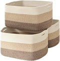 ICERZCZ Large Storage Baskets for Organizing Shelves, Woven Cotton Rope Bins for Baby Nursery Organization, Book Toy Towel Organizer, 17"x13"x9.5", 3 Packs, Gradient Brown by ICERZCZ