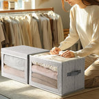 Homsorout Large Storage Baskets Bins with Lids - Stackable Cube Bins for Closet, 3 Pack Windows Organizer Bins, Home Organizers and Storage for Clothes, CD, Towels, Light Grey - Image 3