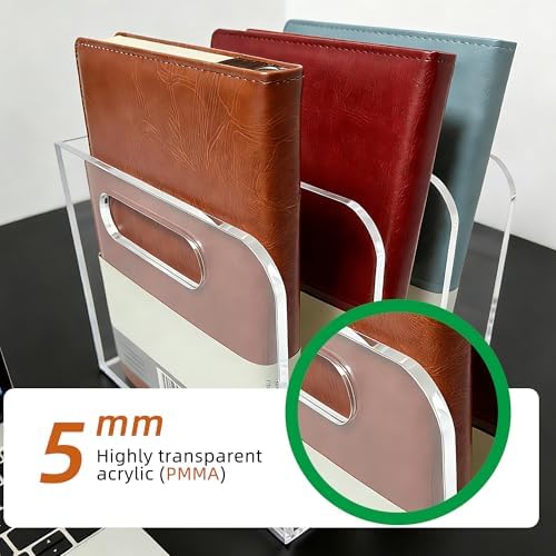 Clear Acrylic Magazine File Holder, 3 Compartment Desk Organizer - Image 5