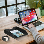 Ayunga PU Leather 6-piece Office Supplies Combination Set,Pencil Cup,Business Card Holder,Sticky Note Dispenser,Mail Sorter,Letter Tray,Files Holder,Suitable for Self-use and Friend Gifts(Black) - Image 5