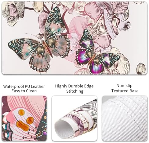 QiyI PU Leather Desk Mat Set, 4-in-1 Ergonomic Wrist Rest, Butterflies - Image 5