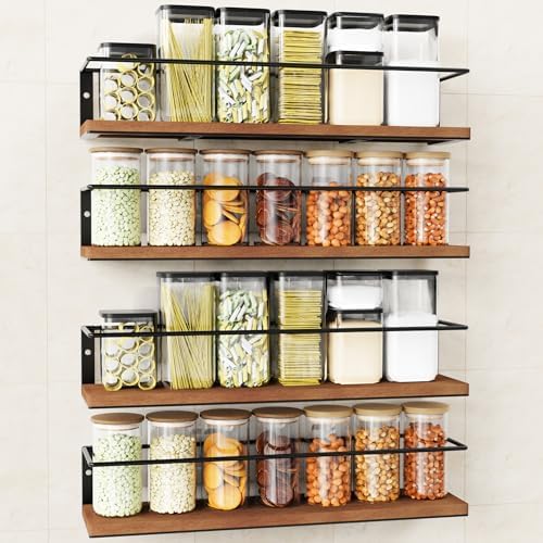 Spice Rack Self-Adhesive or drilling, Rustic Style Hanging Spice Rack, Spice Organization for Cabinet Door or Wall Mount, Over The Stove, Kitchen Wall, 4-Pack by GIGIFTREE