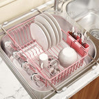 MAJALiS Pink Expandable Dish Drying Rack Over Sink with Anti-Slip Grip by MAJALiS