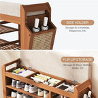 PETKABOO 39.4" Bamboo Shoe Rack Bench, 3-Tier Entryway Bench with Thick Cushion, Flip-Top & Side Storage, Holds Up to 550 LBS for Hallway, Living Room, Bedroom - Image 5
