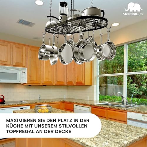 Vdomus Heavy-Duty Hanging Pot Rack - 33x17 Inches - Stylish Black Alloy Steel Ceiling Storage with 15 Hooks - Organize Kitchen Cookware and Utensils - Space-Saving Mounted Overhead Holder - Image 2