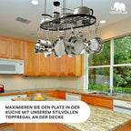 Vdomus Heavy-Duty Hanging Pot Rack - 33x17 Inches - Stylish Black Alloy Steel Ceiling Storage with 15 Hooks - Organize Kitchen Cookware and Utensils - Space-Saving Mounted Overhead Holder - Image 2