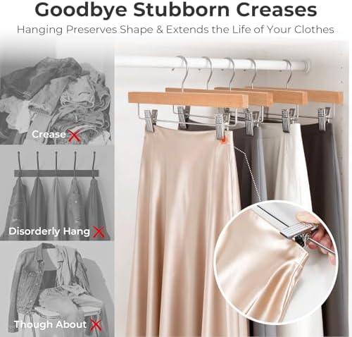 HOUSE DAY Wooden Pants Hangers with Clips, 25 Pack Skirt Hangers, Natural - Image 5