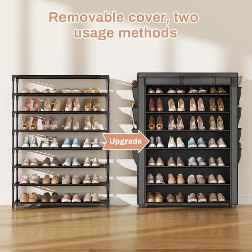 VTRIN Shoe Rack with Cover, 7 Tier Shoe Organizer Storage for 35-40 Pairs Shoes and Boots Large Capacity Tall Shoe Shelf with 8 Pockets Free Standing Shoe Rack for Closet, Entryway, Garage - Image 4