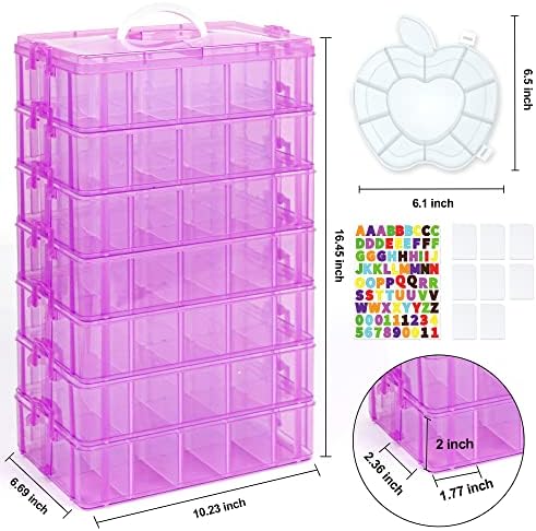 7 Layers Stackable Storage Container, 70 Adjustable Compartments (Purple) Stackable Storage Container, Perfect for Kids Toys, Art Crafts, Jewelry, Supplies, Mini Case & Letter Sticker Included - Image 3